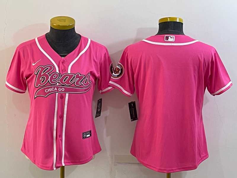 Womens Chicago Bears Blank Pink With Patch Cool Base Stitched Baseball Jersey